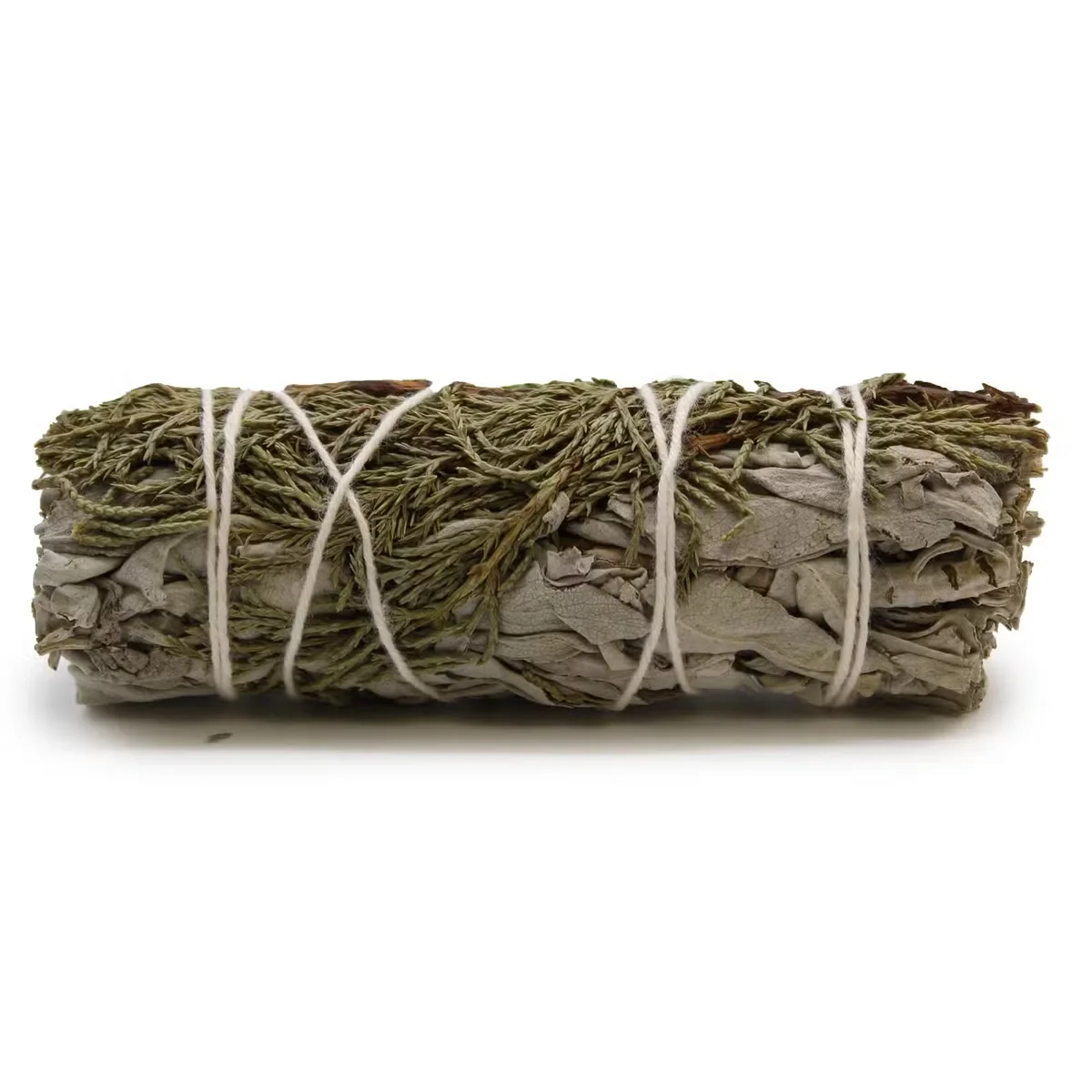 Smudge stick bundle of white sage and juniper, 10cm, used as white sage incense for cleansing and aromatherapy