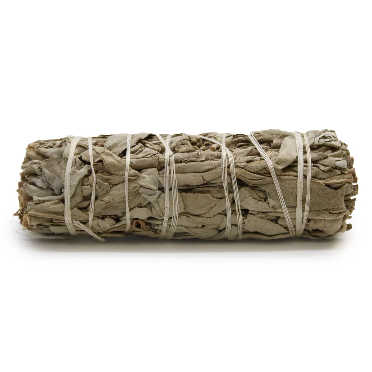White sage smudge stick bundled with sweetgrass, measuring 10cm, used for cleansing and ritual purposes