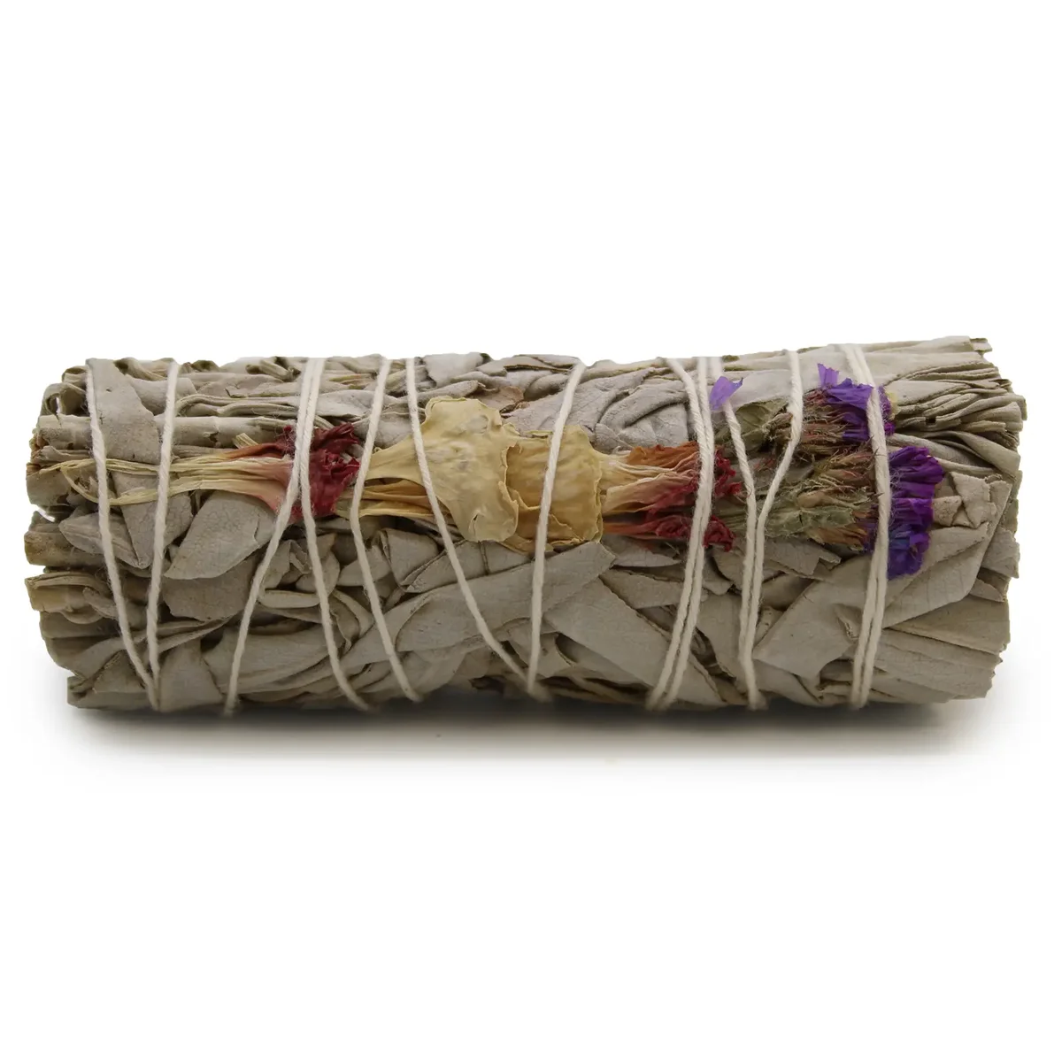 Sage smudge stick 10 cm bundle labeled Good Vibes with tightly bound dried sage leaves for cleansing rituals