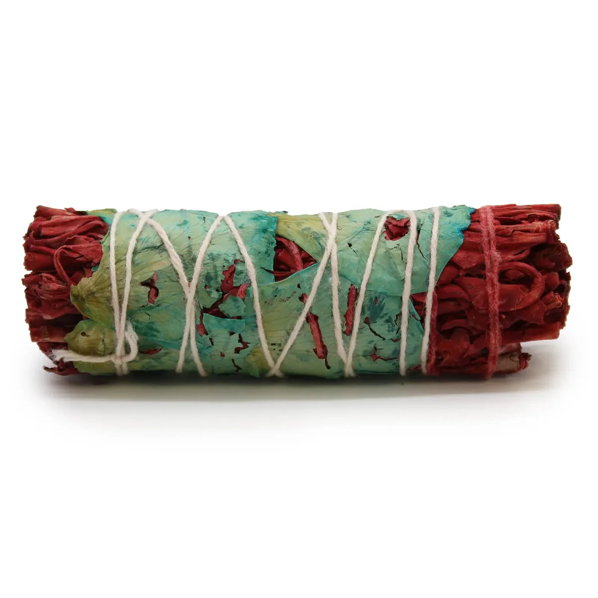 10cm floral sage smudge stick with dragon's blood resin, tightly bundled for cleansing and aromatherapy rituals