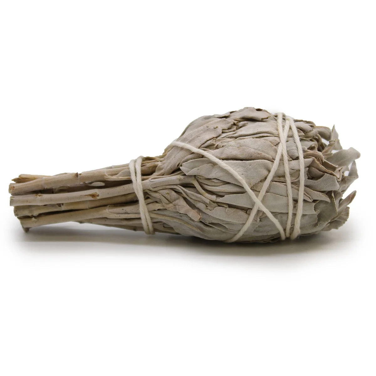 White sage smudge stick torch measuring 10cm, bundled and ready for burning and cleansing rituals