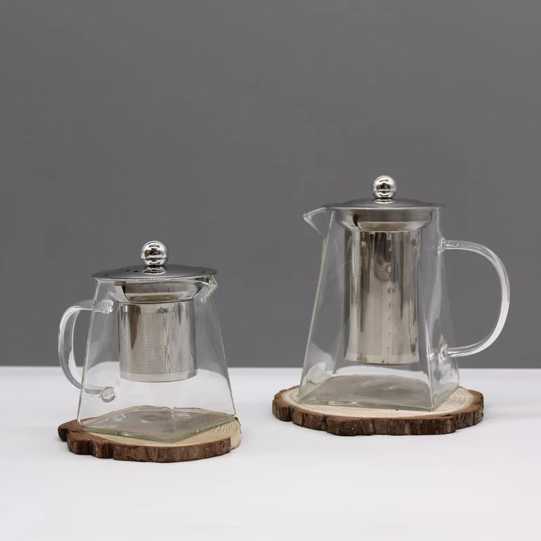 Clear glass tea infuser pot, tower shape, 350ml capacity