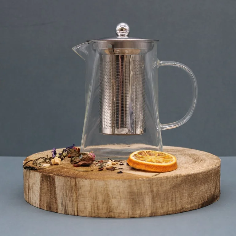Transparent glass infuser teapot, tower shape teapot, 750ml capacity