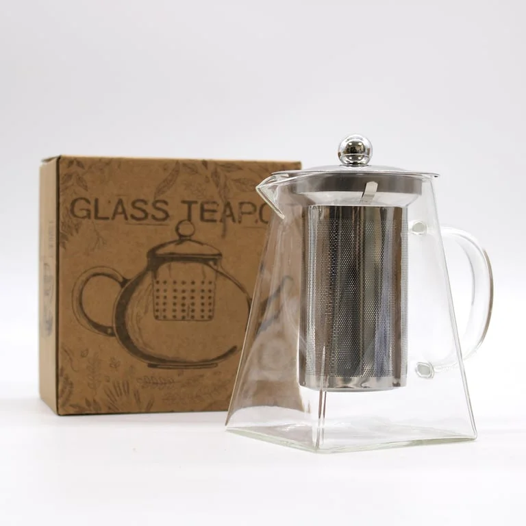 750ml glass teapot with tower shape and built‑in infuser