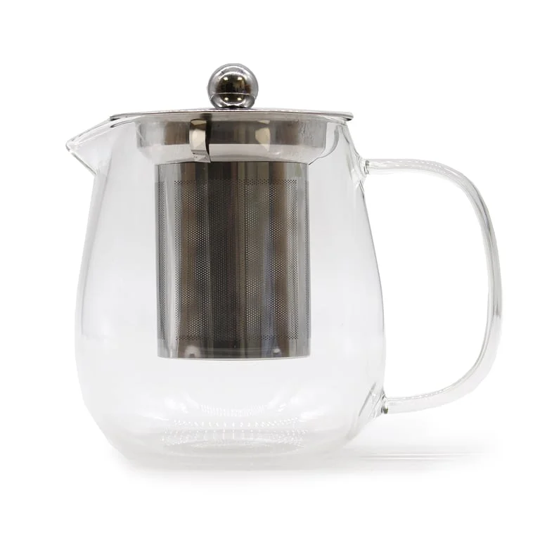 Glass infuser teapot, 550ml capacity, contemporary design.