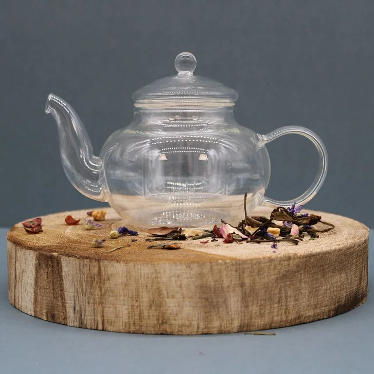 Glass tea infuser pot, round pearl design, 400ml capacity