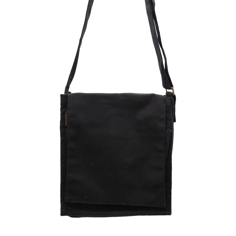 Black cotton canvas messenger bag