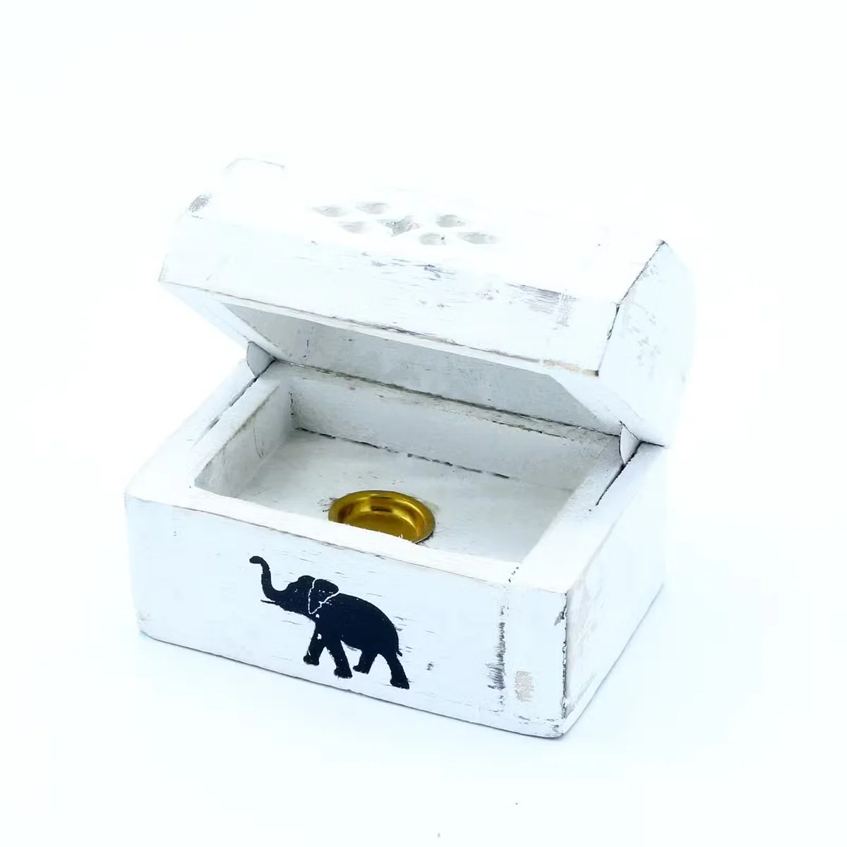 White washed 8 cm incense holder cone smoke box with smooth finish on a white background