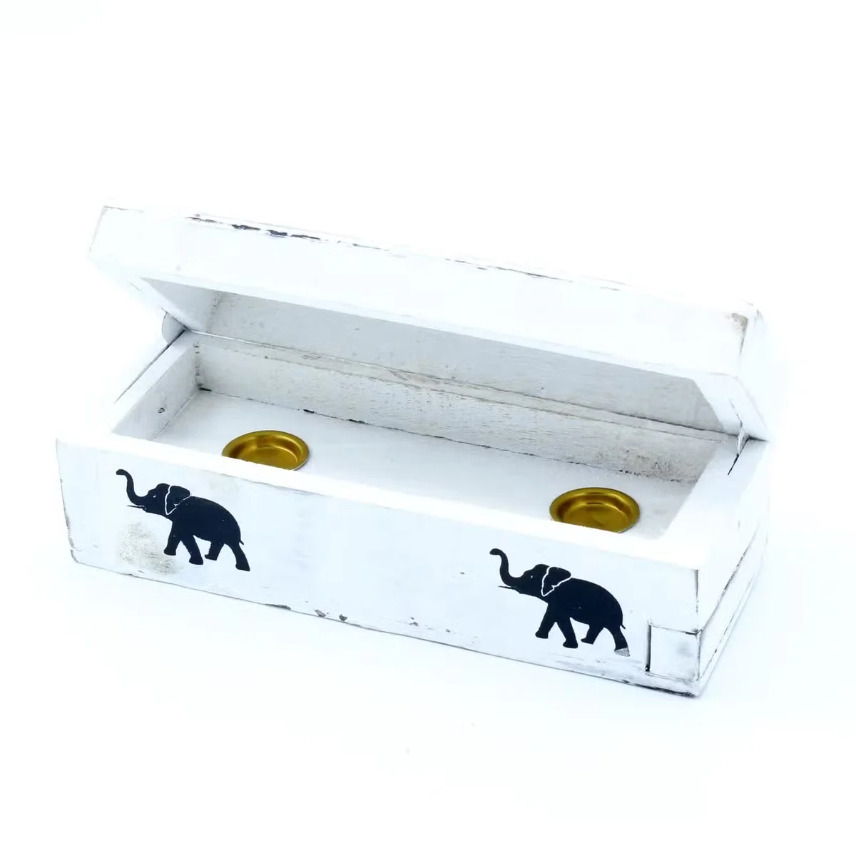 White washed 15 cm incense holder designed as a cone smoke box on a plain background