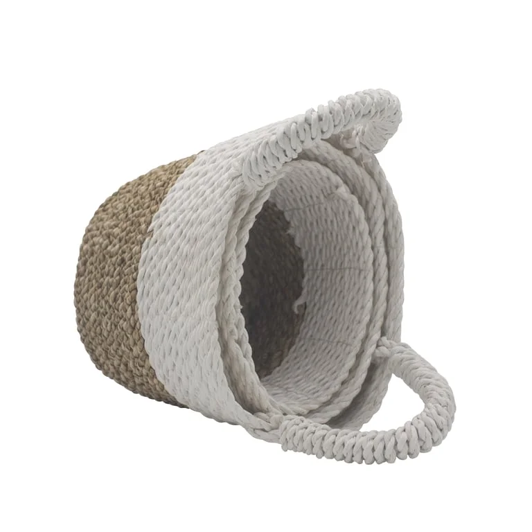 Decorative basket set of natural white seagrass baskets arranged neatly together