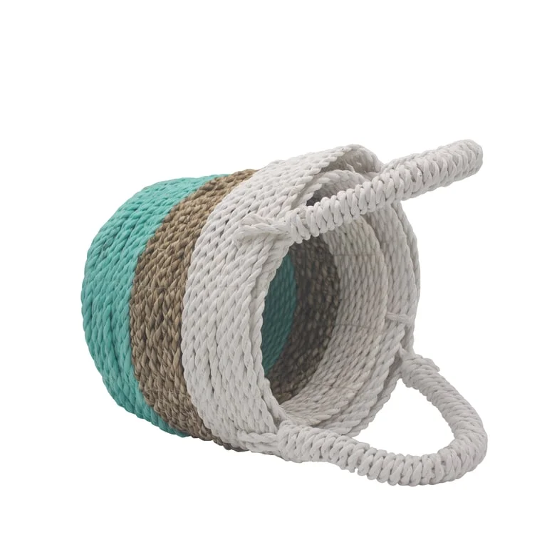 Green, natural and white seagrass baskets set for decorative storage baskets