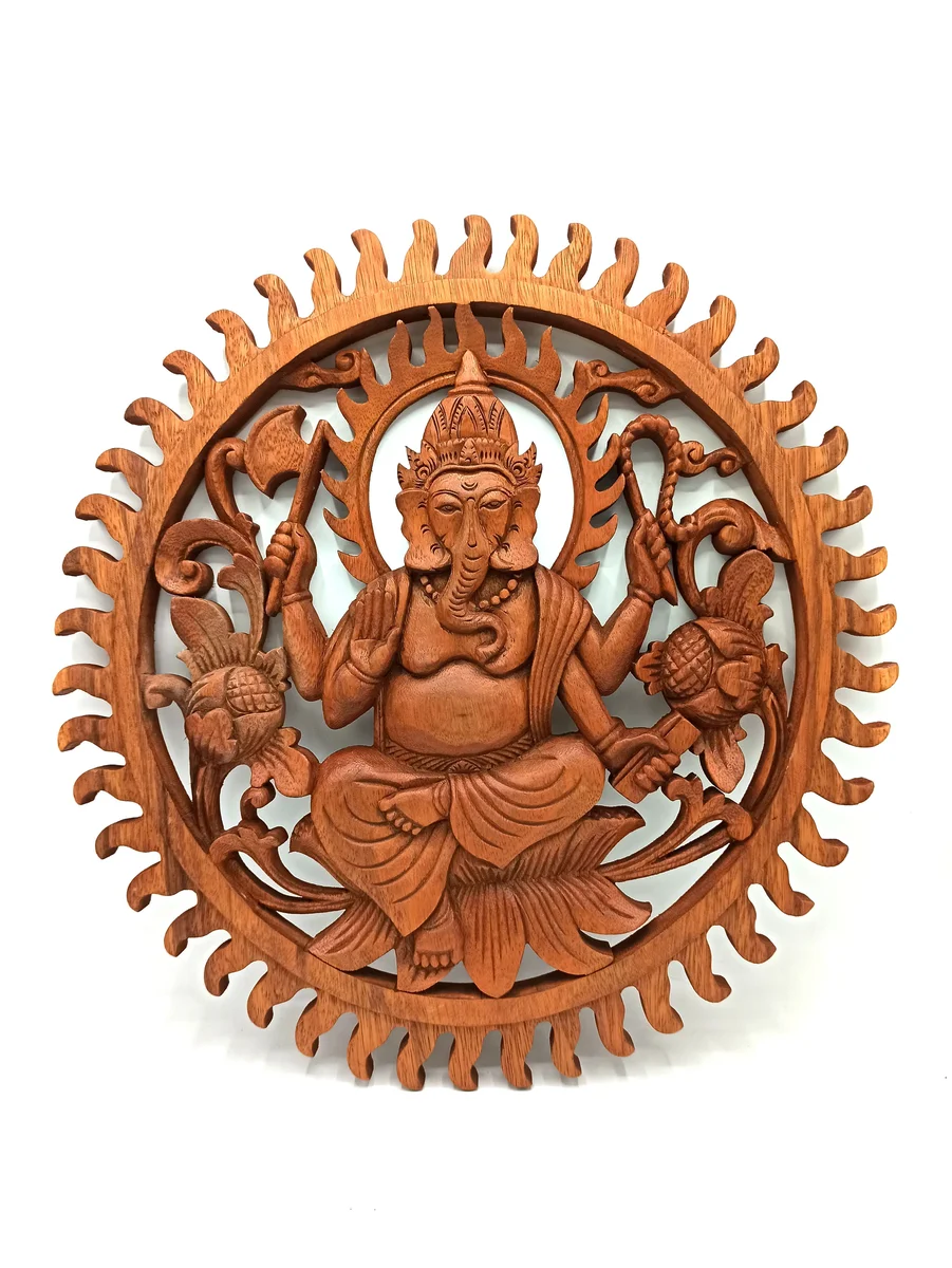 Ganesh wall panel measuring 40cm featuring detailed carving of the Hindu deity Ganesh in traditional style