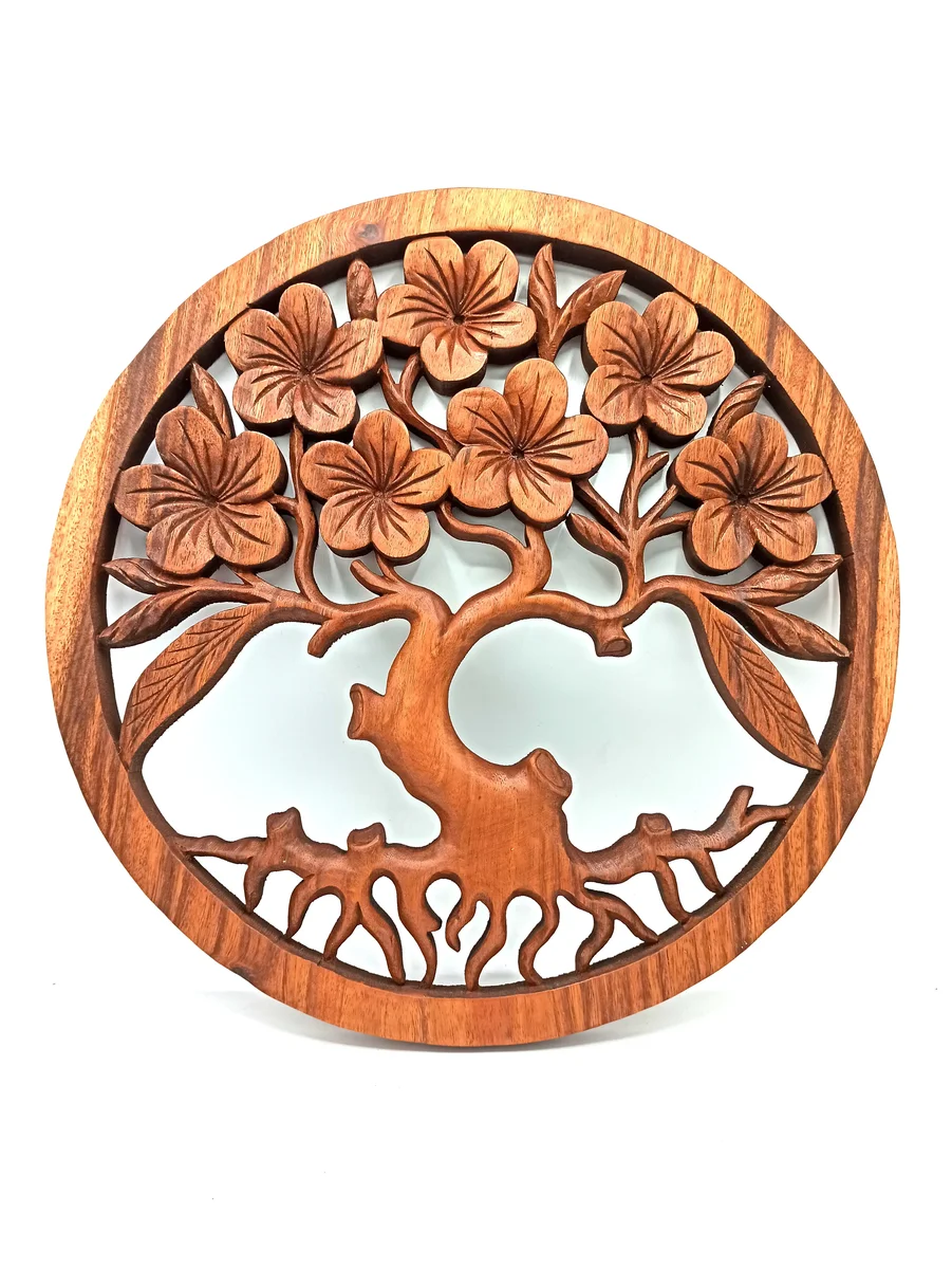 Tree of Life design frangipani wall art panel in 40cm size with floral and intricate details on a square frame