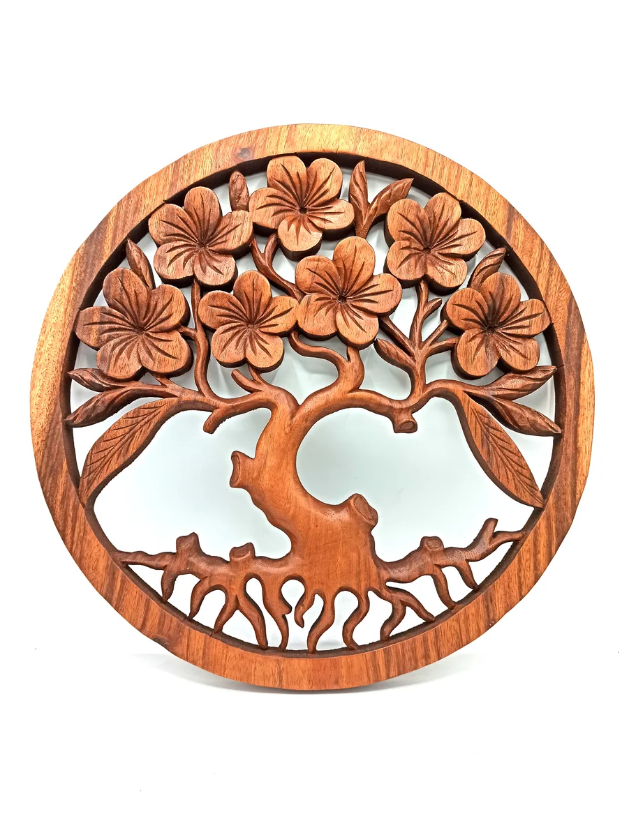 Tree of Life design featuring frangipani flowers on a 40cm decorative panel with intricate detailing