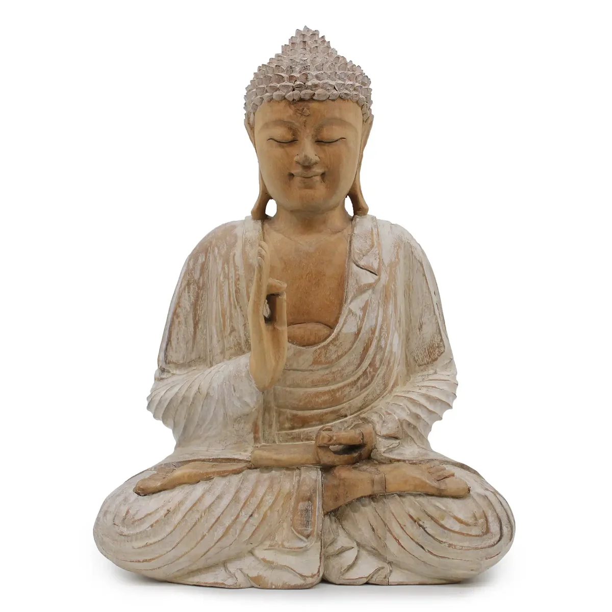 Whitewash Buddha statue 40cm tall depicting teaching transmission in a serene seated pose