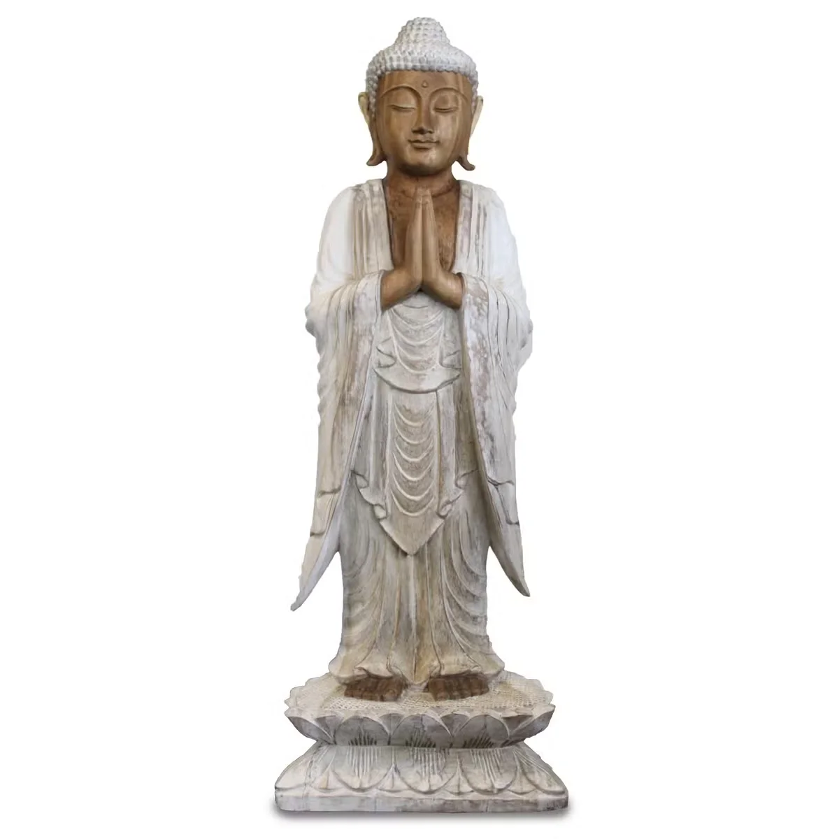 Standing whitewash decorative Buddha figure statue, 1 meter tall, welcoming pose for home decor