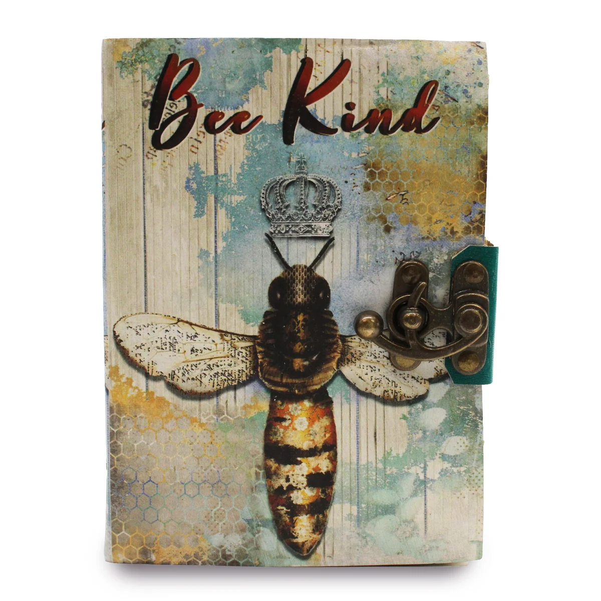 Leather bee kind notebook with deckle edges, 7x5 inches, featuring embossed "Bee Kind" text on cover