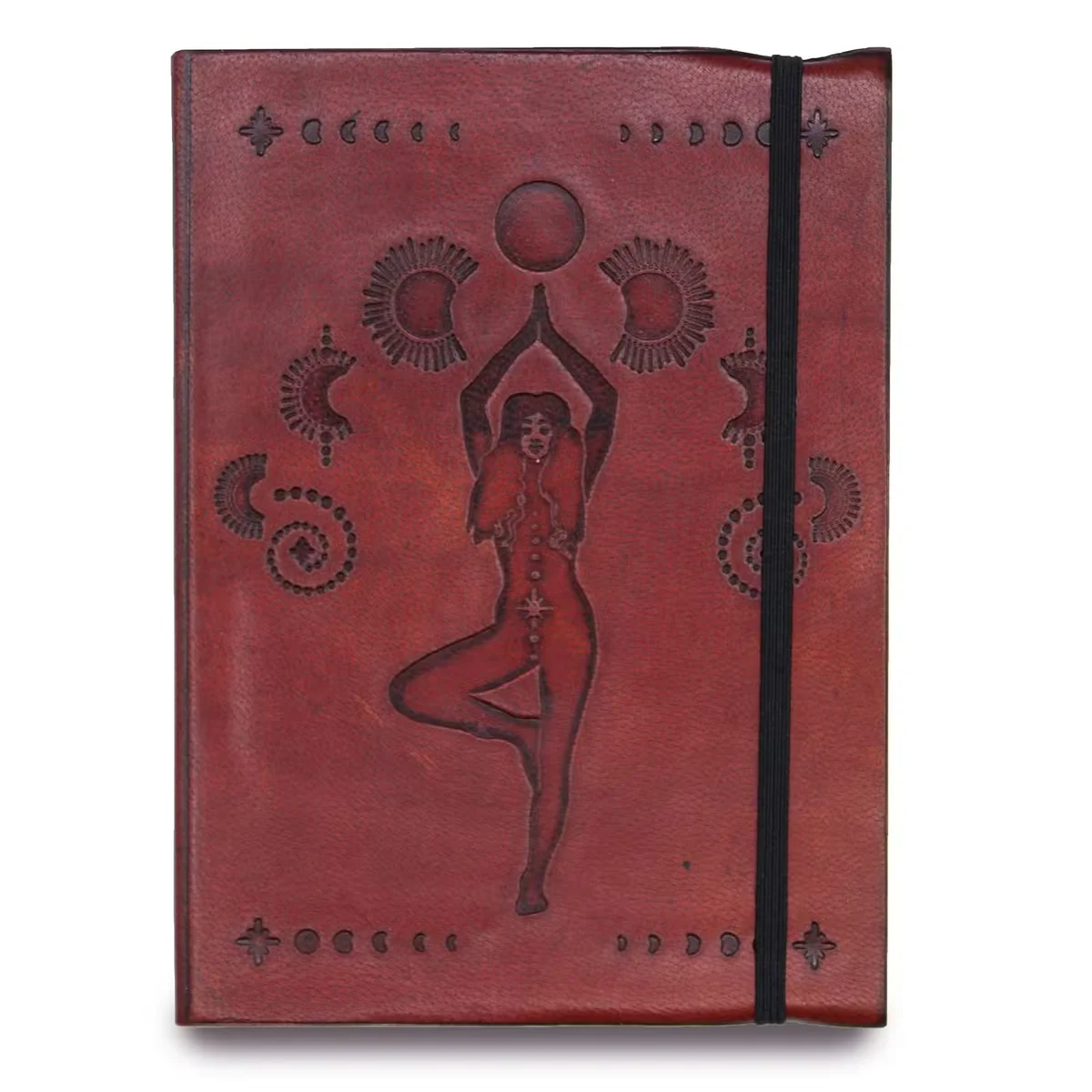 Compact notebook for notes with a cosmic goddess design and a strap, small size for easy carrying