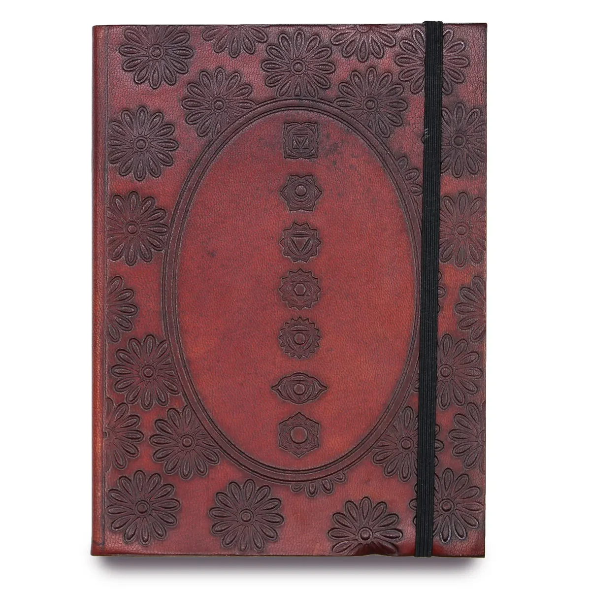 Small notebook with strap featuring a colorful Chakra Mandala design on the cover