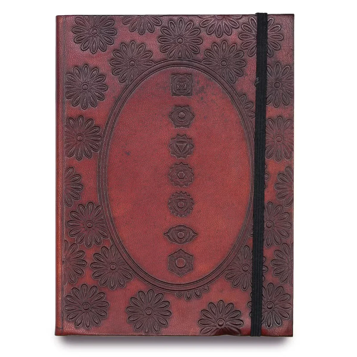 Compact notebook with chakra mandala cover design and strap closure, small size for easy carrying