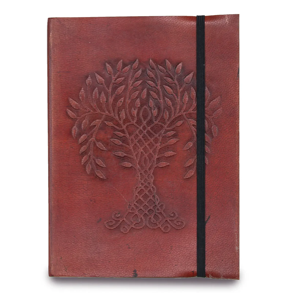 Small notebook with Tree of Life design on cover and a strap closure, compact and portable tree of life notebook.
