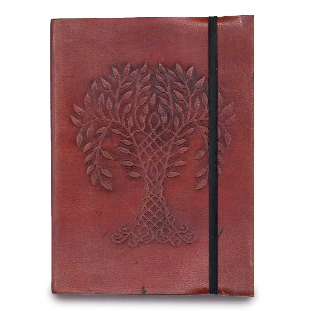 Small Tree of Life notebook with a strap closure, compact size, and decorative cover design