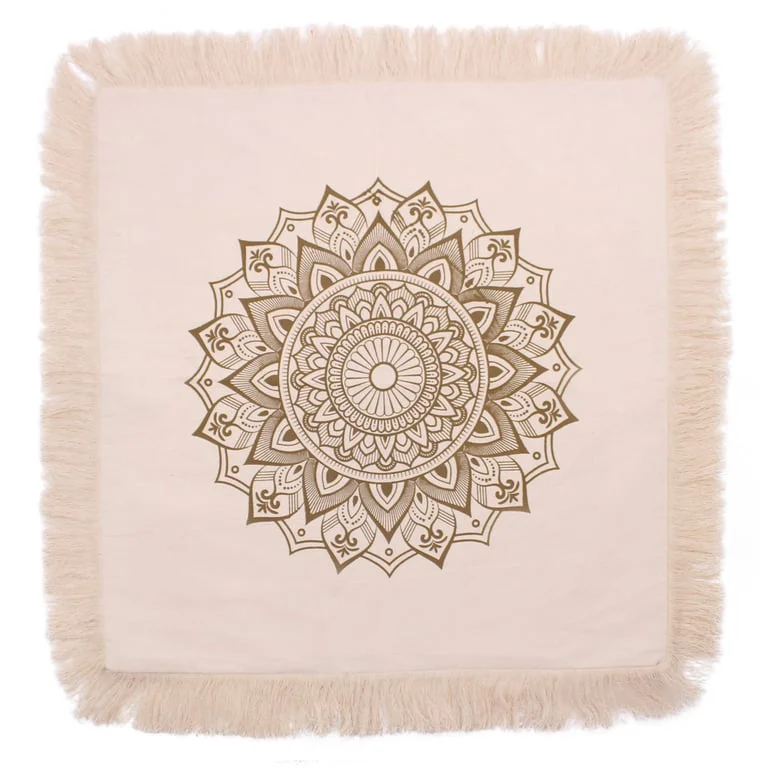 Bronze lotus mandala cushion cover, 60x60cm, folded two‑way design, subtle metallic finish.