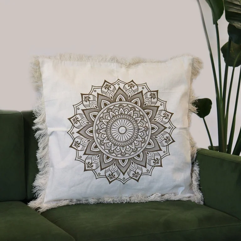 60x60cm cushion cover with bronze lotus mandala design