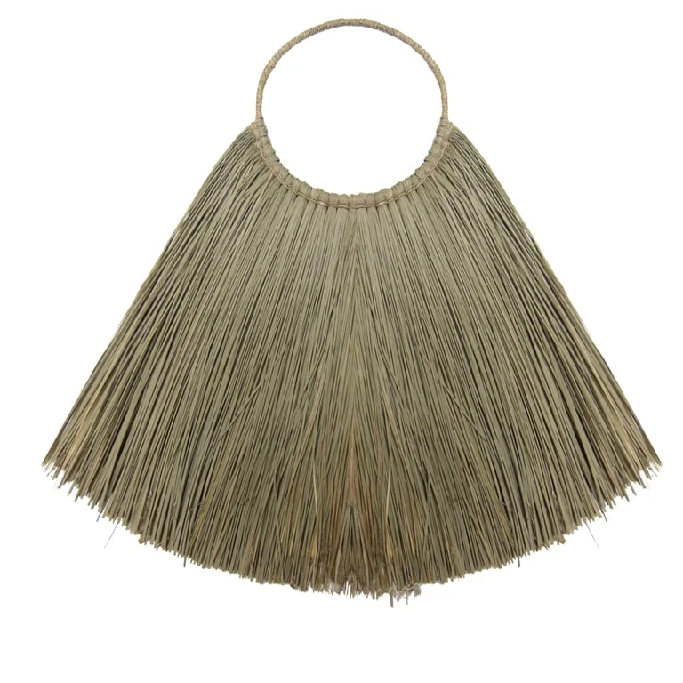 Crisp natural seagrass fan wall decor mounted on a textured wall, showcasing a large seagrass wall decor.
