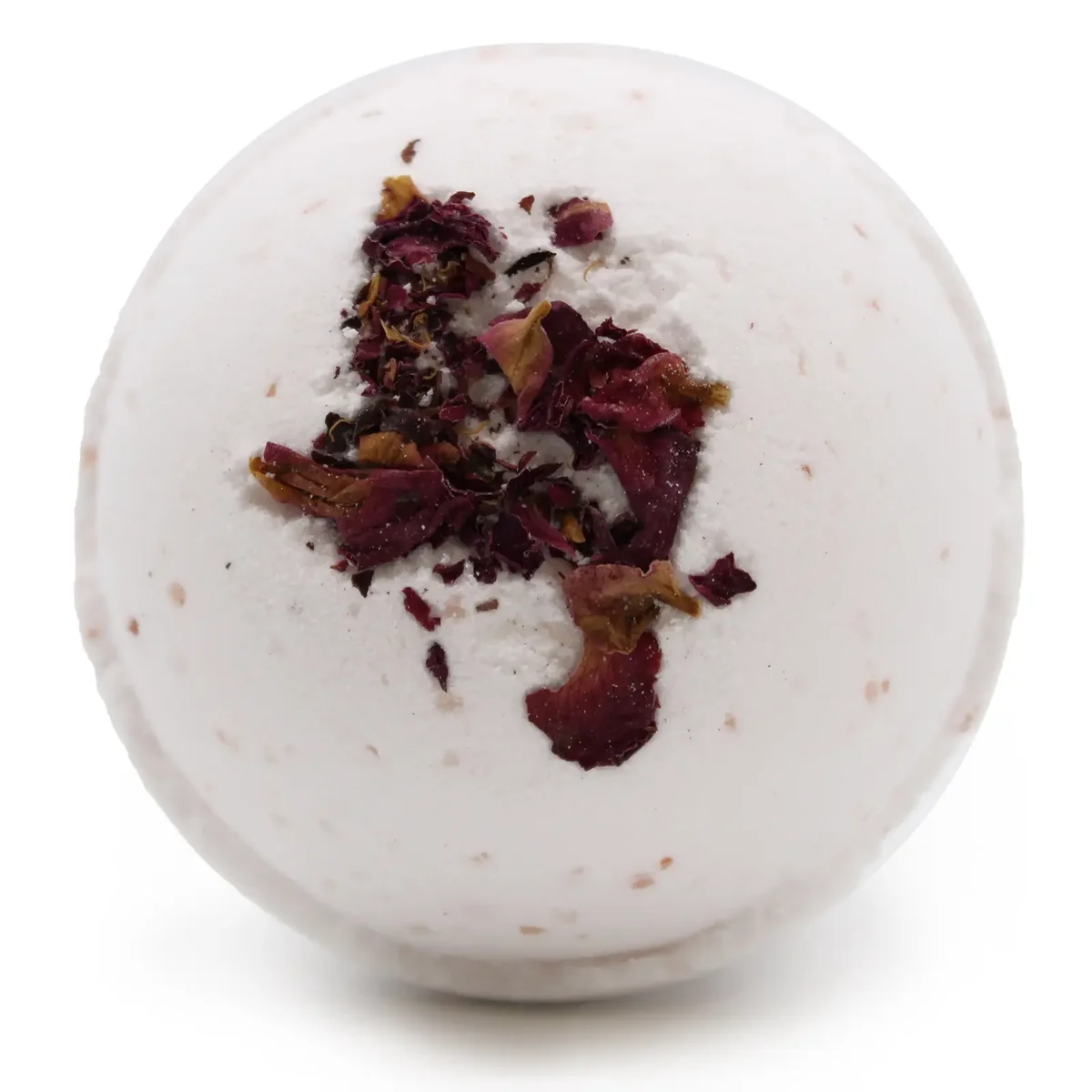 Round pink Himalayan salt sensual bath bomb on a white background for relaxing bath experience