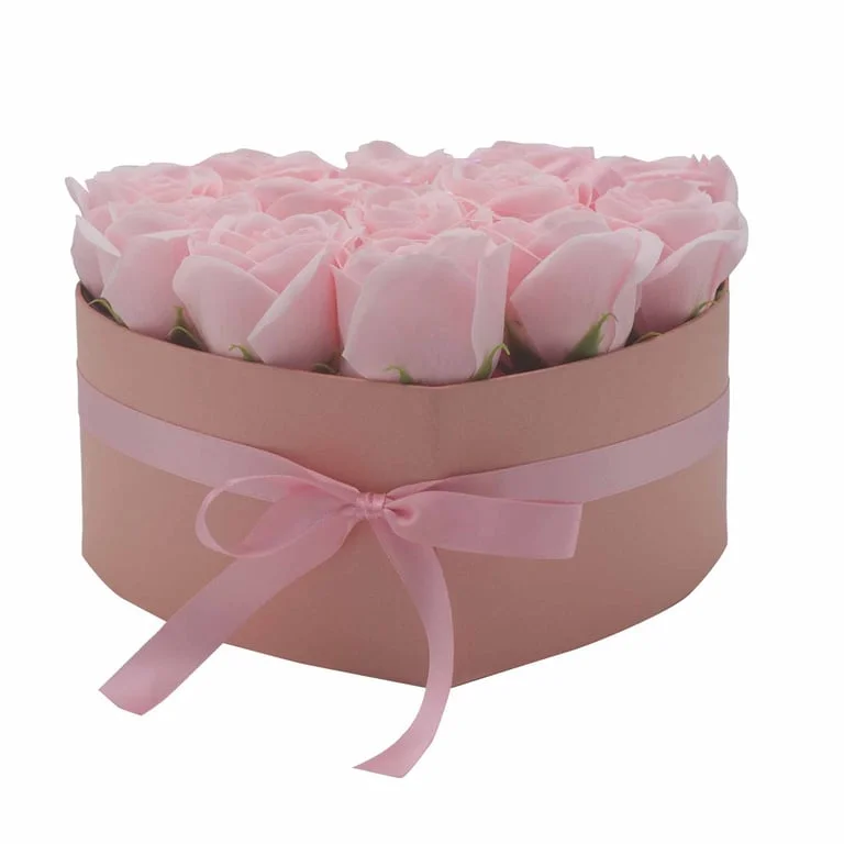 Soap flower bouquet of 13 pink roses arranged into a heart shape – perfect gift bouquet heart