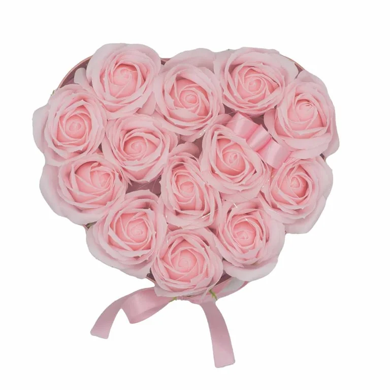 Heart-shaped bouquet of 13 pink soap roses for a rose soap gift