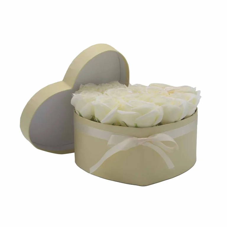 13 cream soap roses forming a heart-shaped decorative soap flowers bouquet