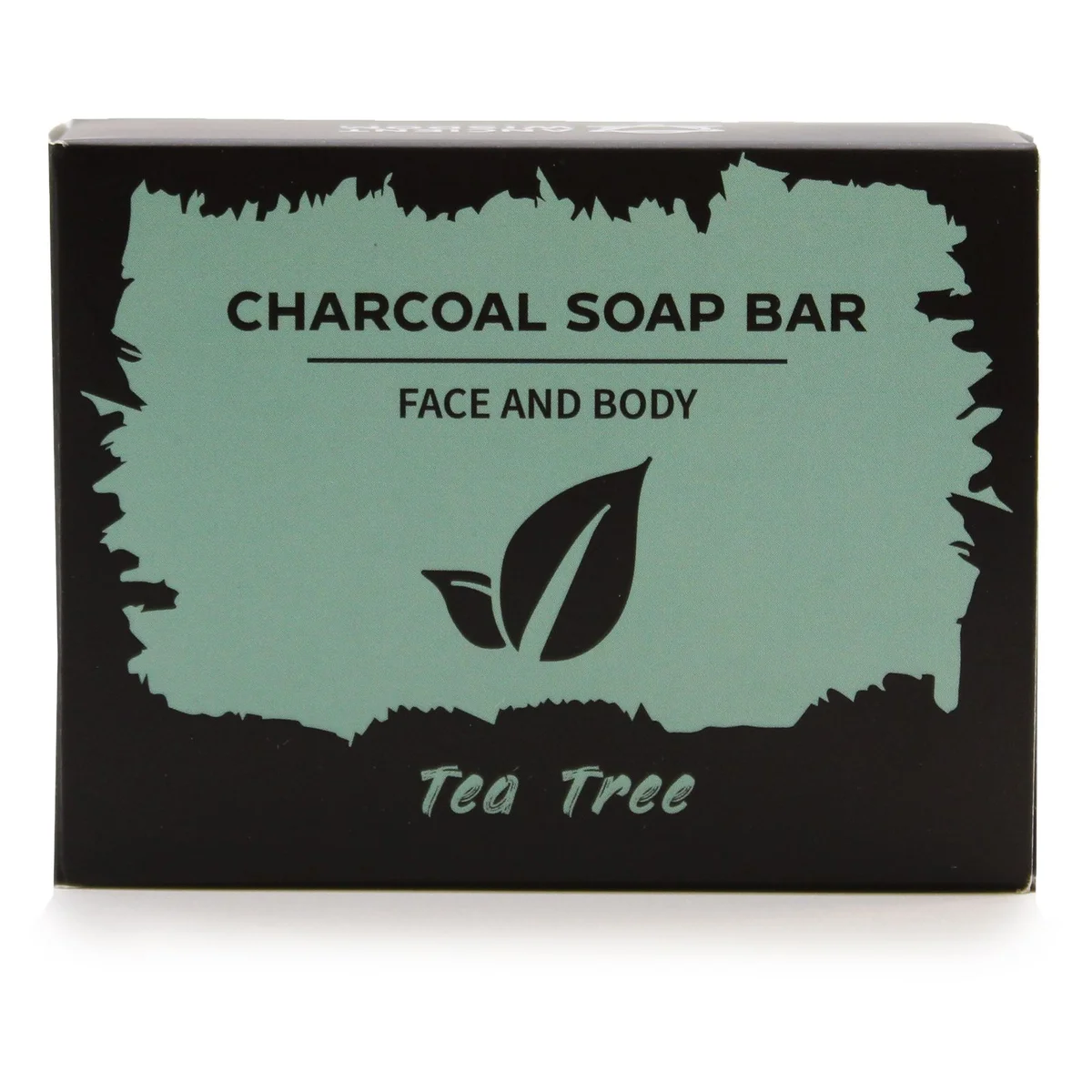 85g charcoal soap tea tree bar on a white background, showing its textured charcoal surface.