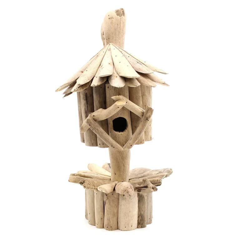 Driftwood birdhouse on stand, outdoor birdhouse decor