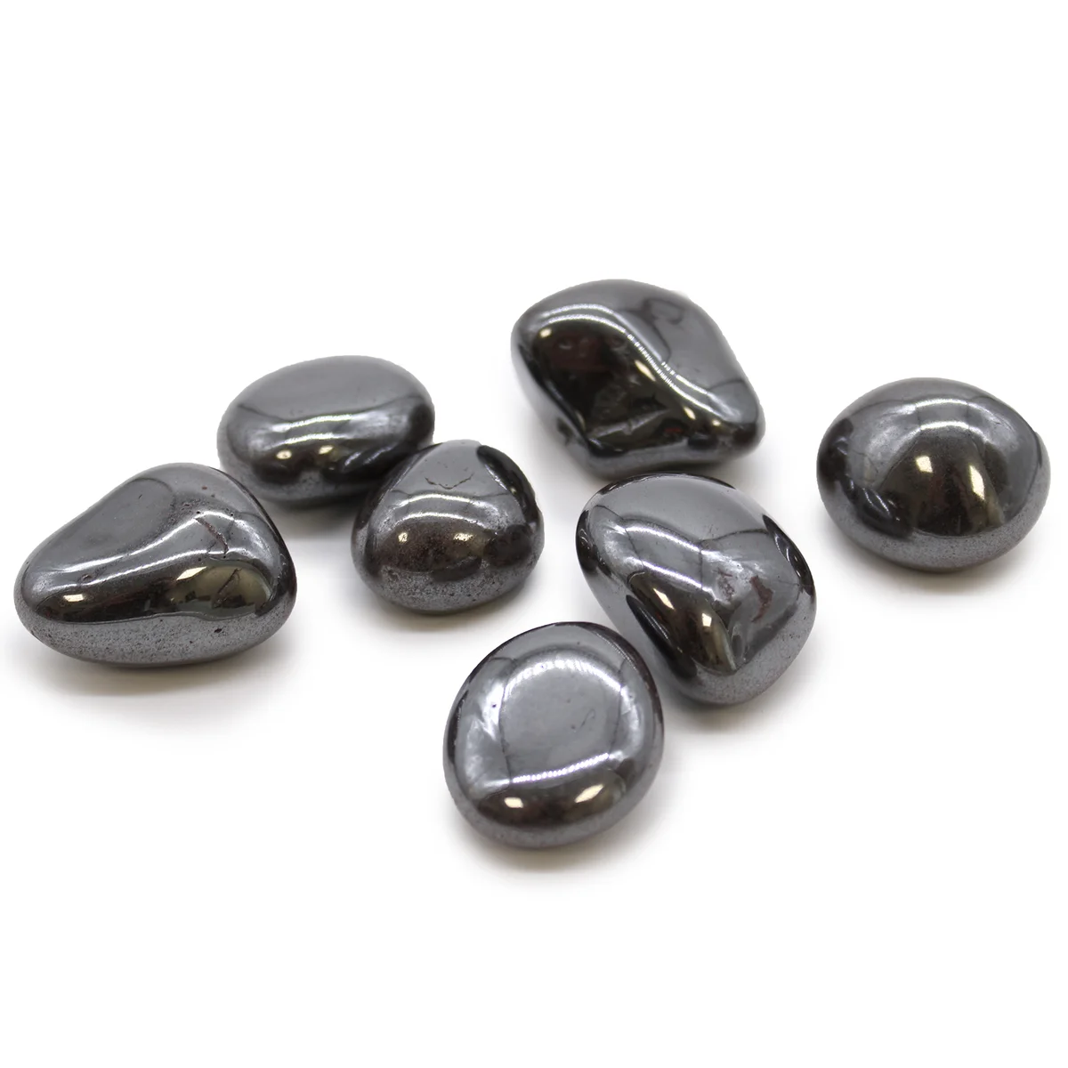 XL tumble stone from hematite, a hematite stress stone that promotes calming and grounding.