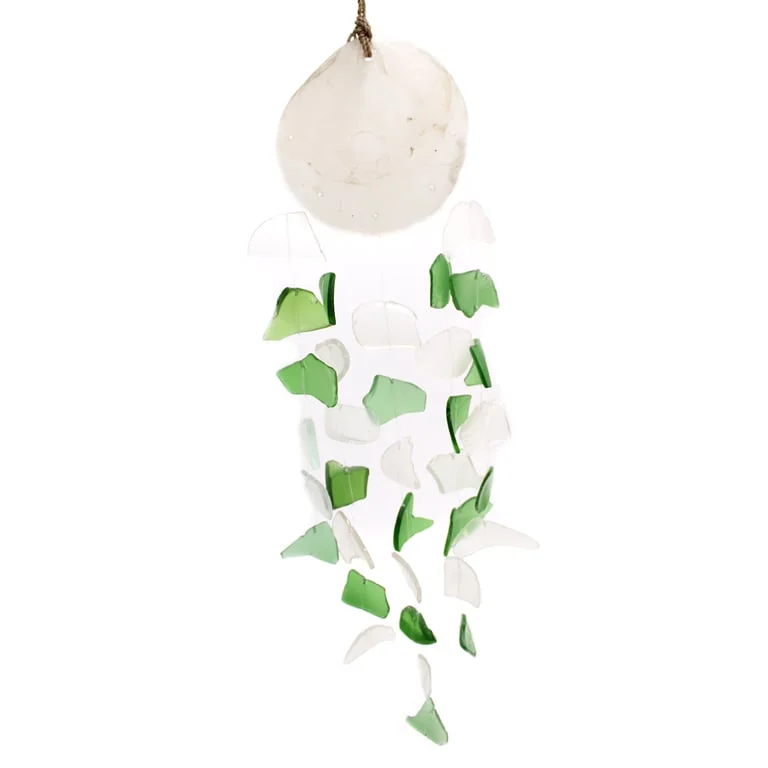 Green white glass ornament in a drop shape