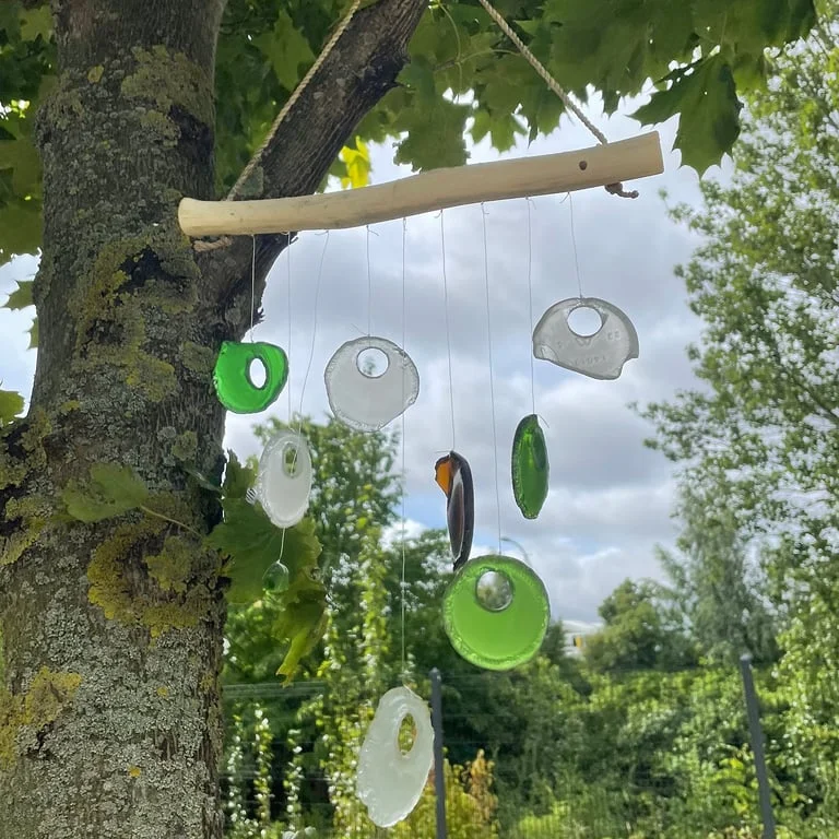 Assorted bottle bottom chimes, perfect for outdoor garden chimes.