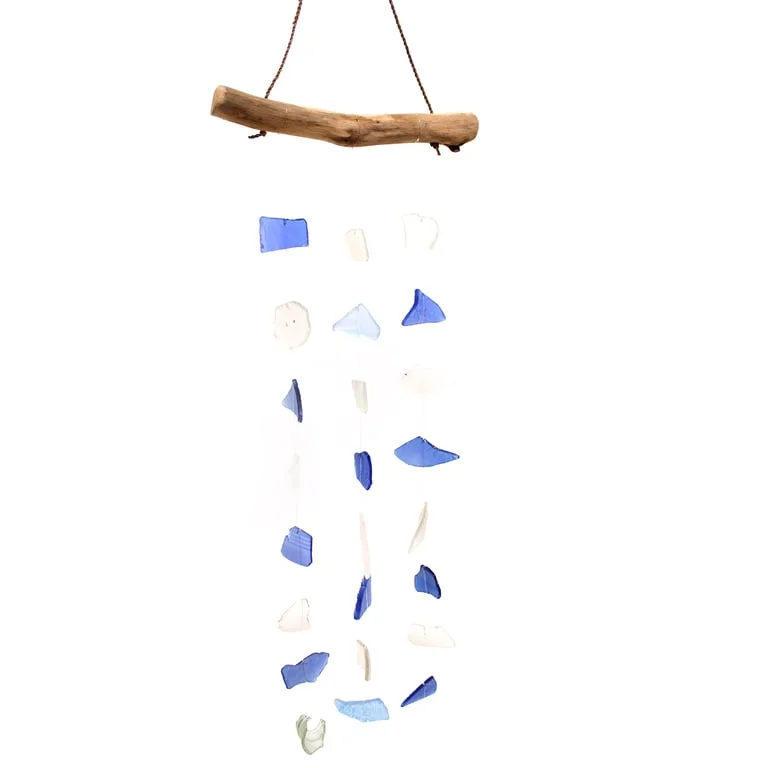 Blue and white wall art featuring a three‑drop design
