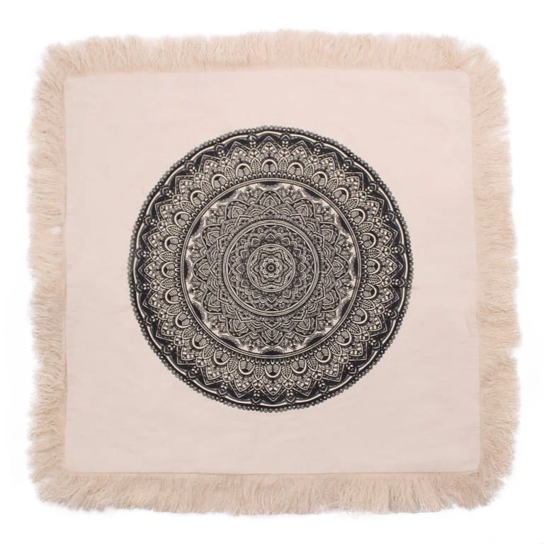 Black 60x60cm Traditional mandala cushion with detailed geometric design.