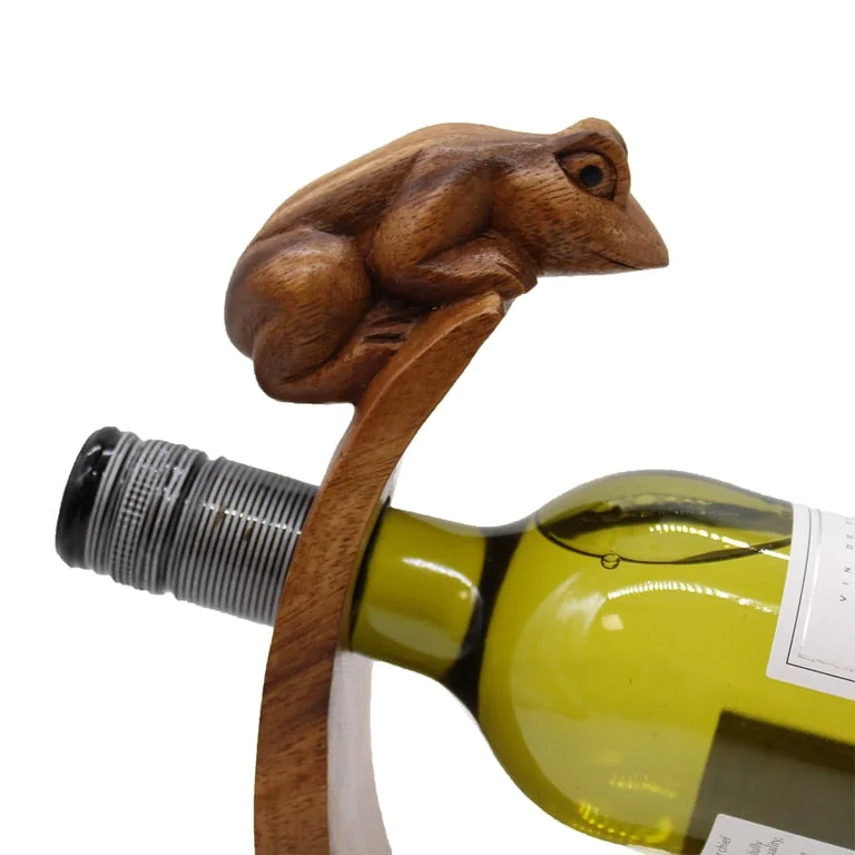 Frog wine holder with a balanced design.