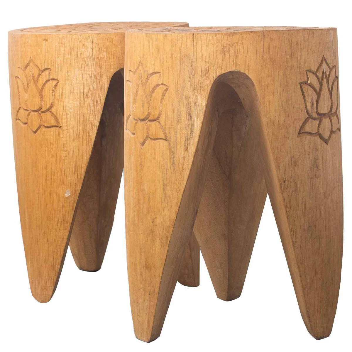 Natural wood interlocking table stool set of 2 showing compact design and smooth finish