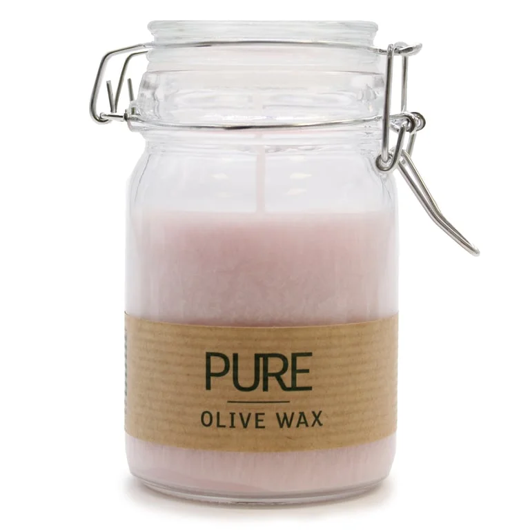 Pure olive wax candle in antique rose jar, 120x70 tall clear glass