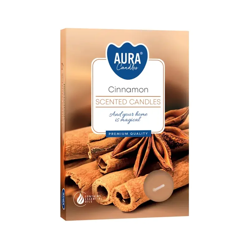 Six cinnamon scented tealights in a set