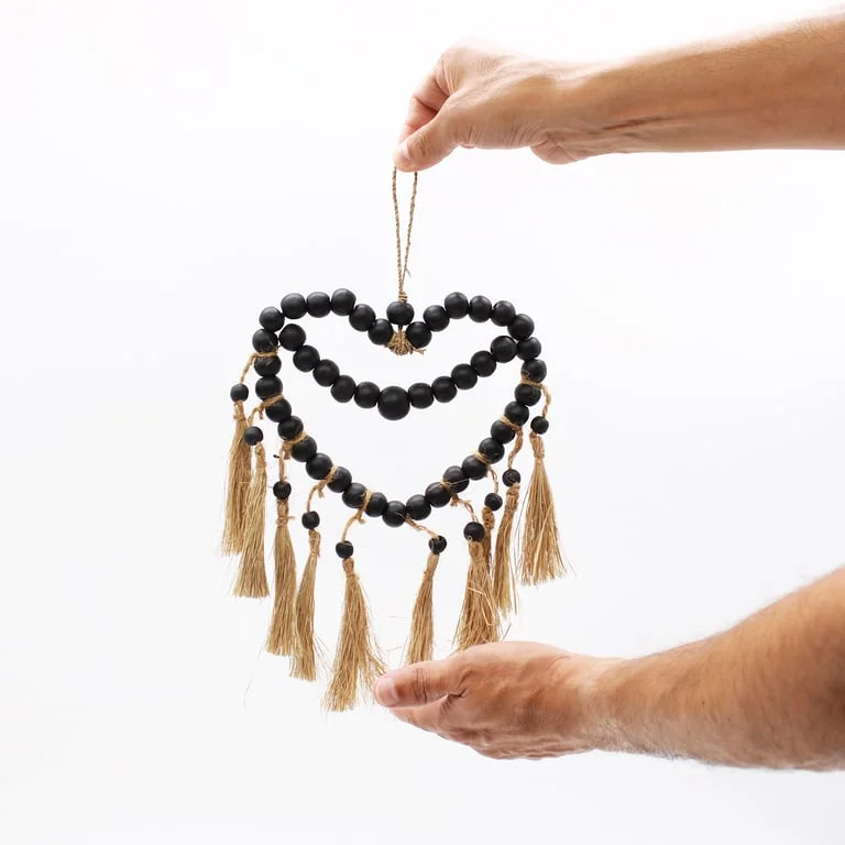 Heart shaped mobile with hanging beads, sized 27x20cm