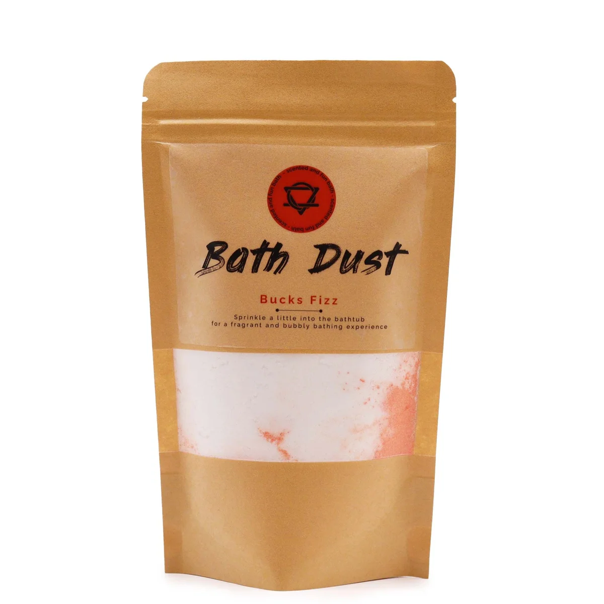 Bucks Fizz bath dust in a 190g container with bright, festive packaging on a white background