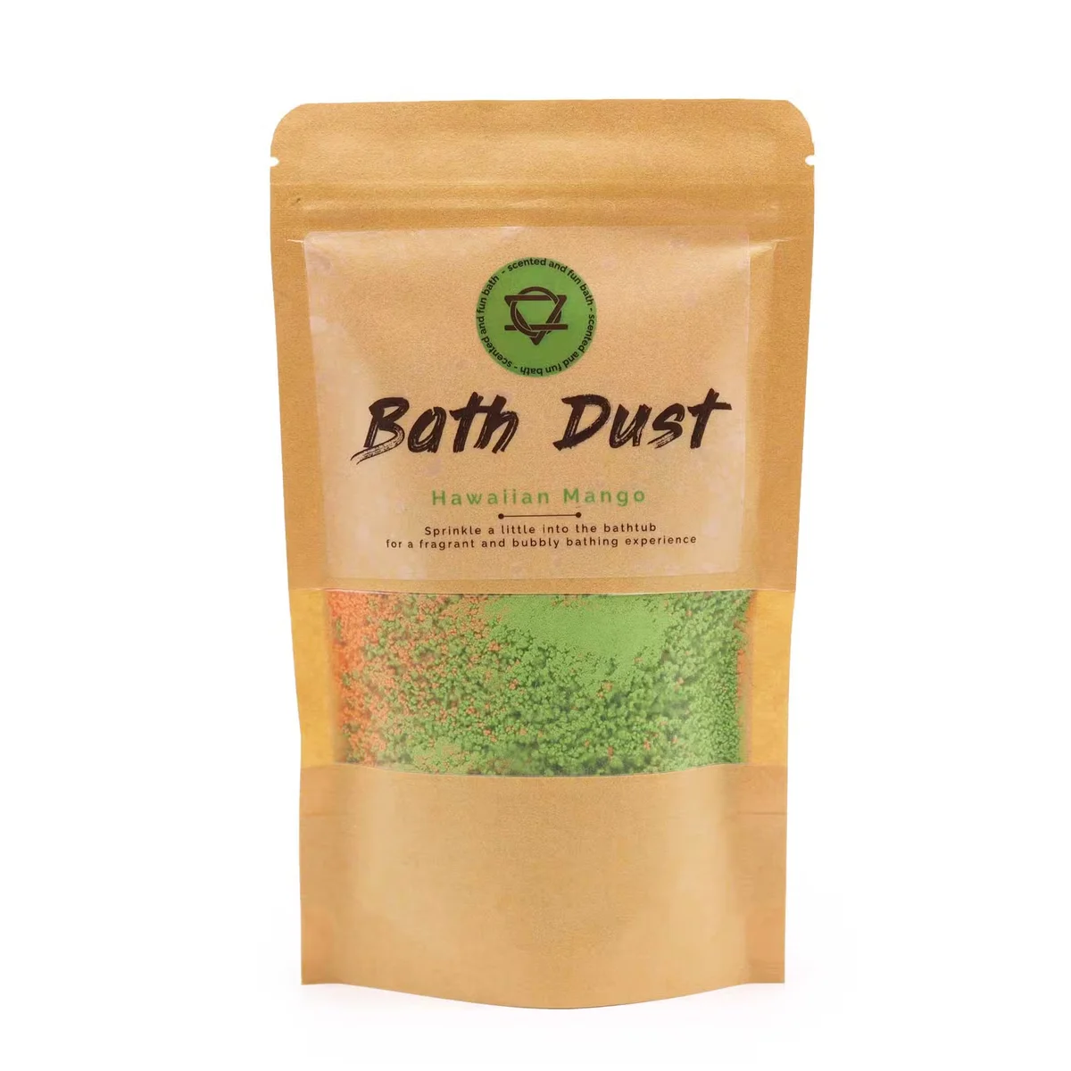 Hawaiian Mango Bath Dust 190g container, part of bath accessories UK collection on white background