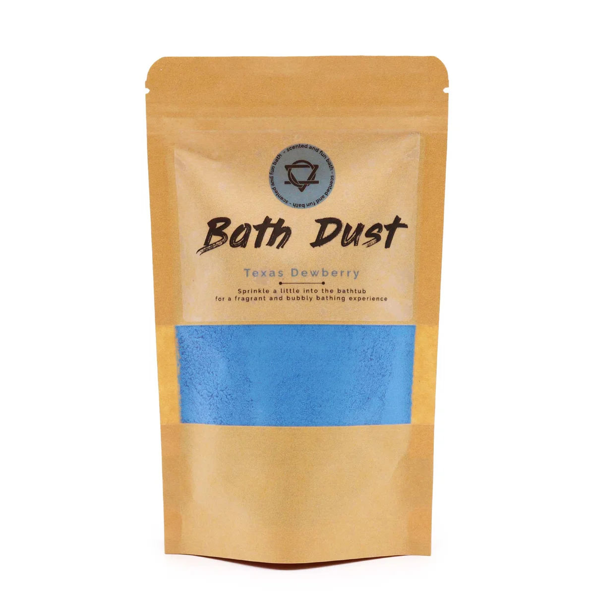 Texas Dewberry Bath Dust 190g container with label, part of bath accessories UK collection on white background