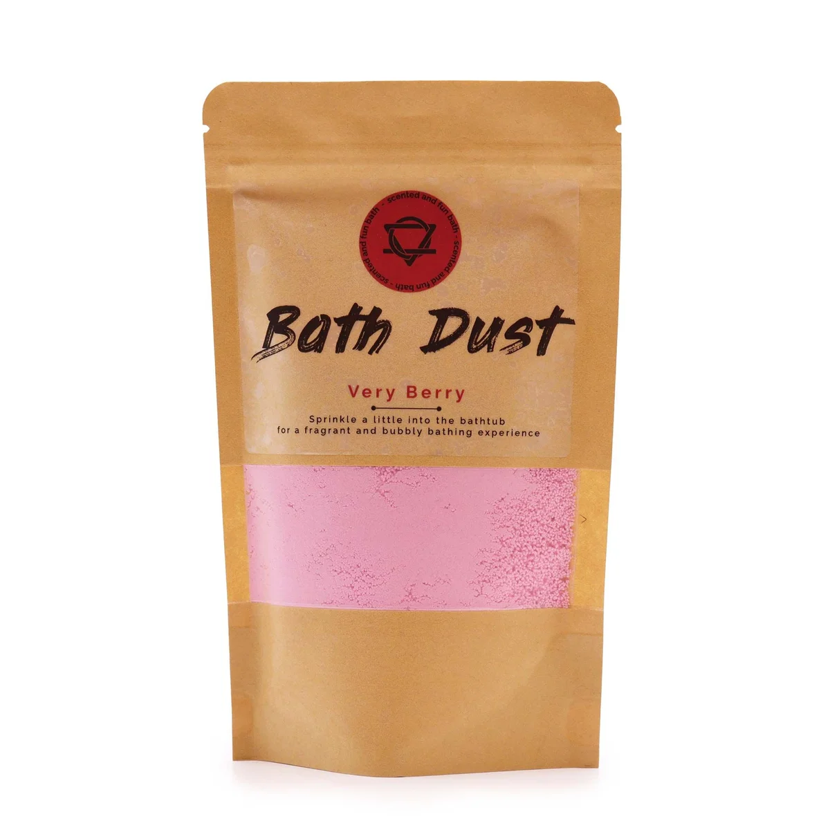 Jar of Very Berry Bath Dust 190g with vibrant berry-themed label on white background