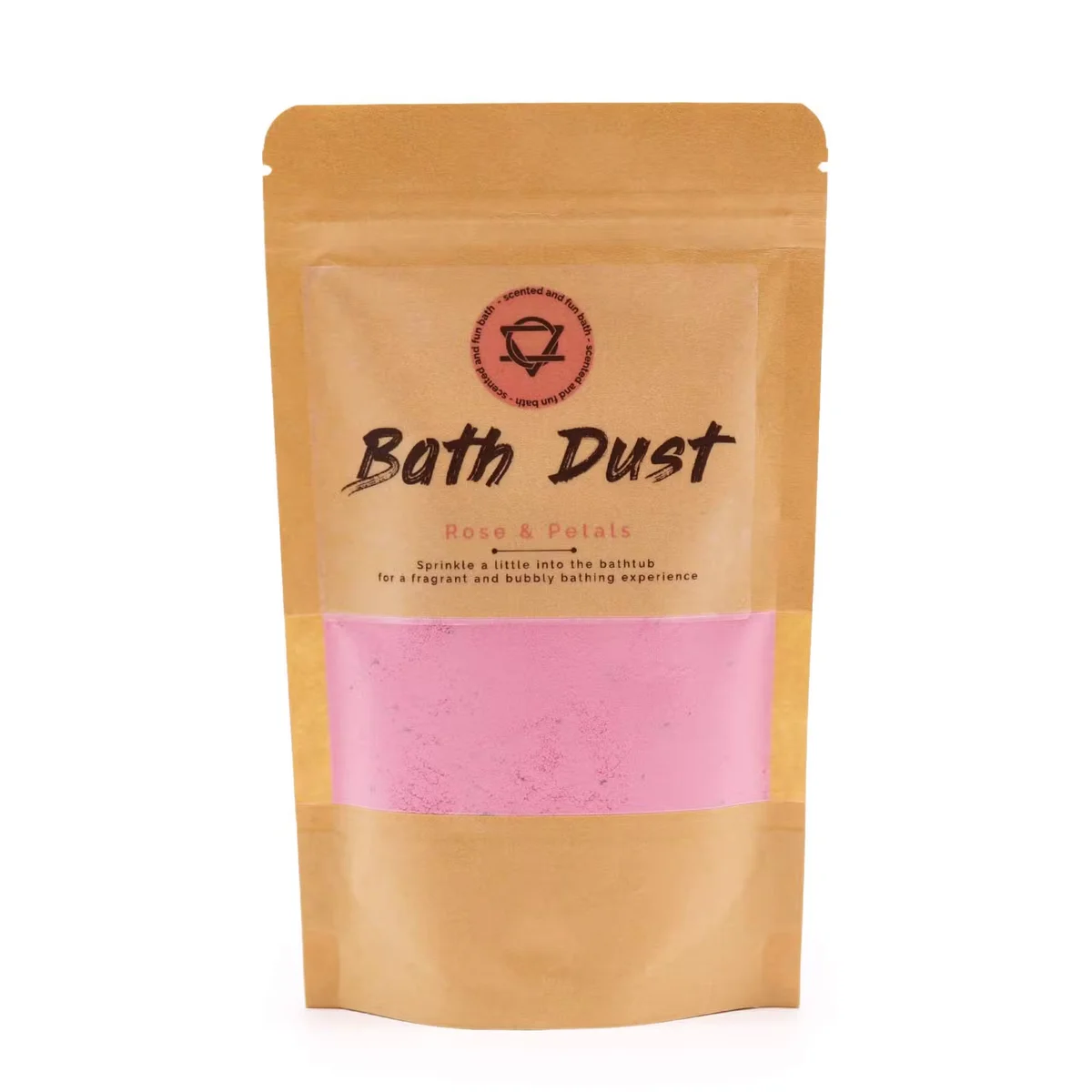 Rose & Petals Bath Dust 190g jar with pink petals, part of bath accessories UK collection on white background